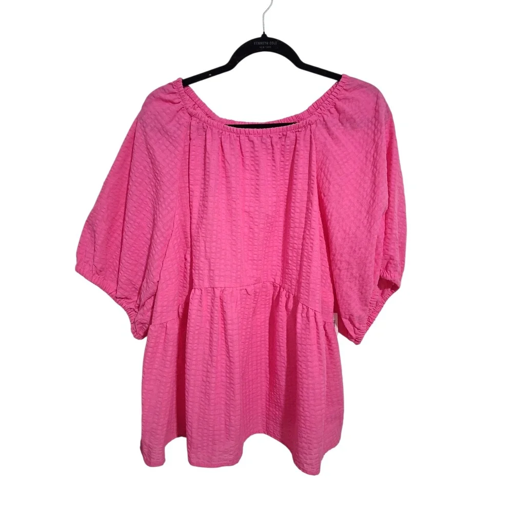 Nwt Old Navy Puff-Sleeve Seersucker Women Size 3X Loose Summer Comfort Swing Top